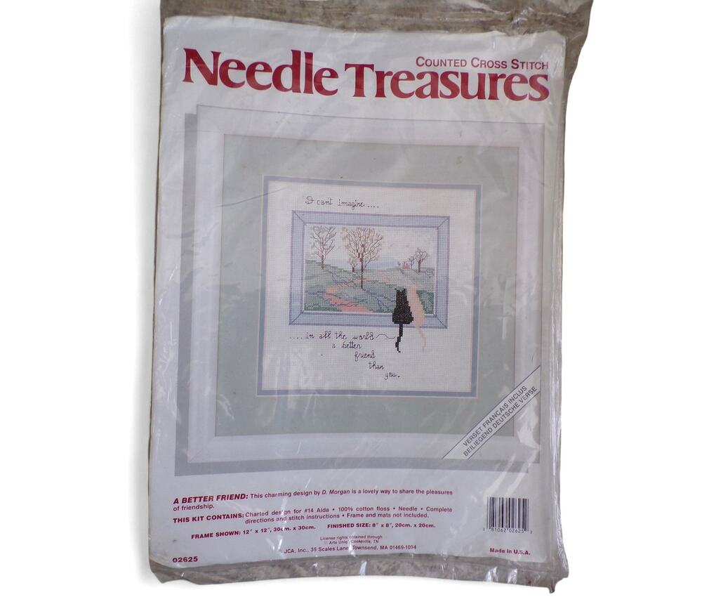 Counted Cross Stitch Kit Needle Treasures 8" x 8" #02625 Better Friends Cats Vtg